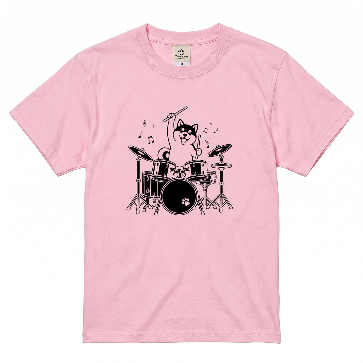 ドラムを叩く柴犬 柴犬Tシャツ | 音楽好き・犬好きに人気