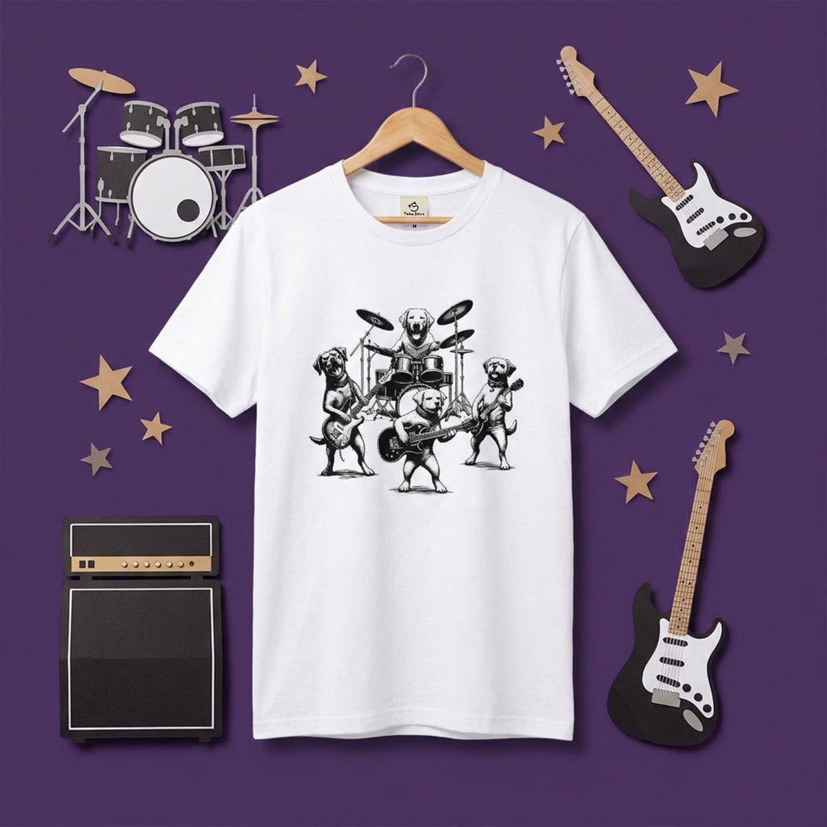 ロック犬 バンド 音楽 Tシャツ ｜ 犬好き・愛犬・ロック・イラスト・かっこいいに人気