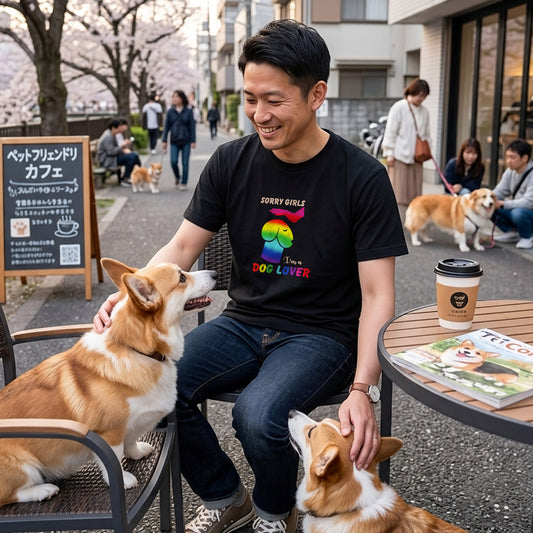 SORRY GIRLS | 虹色 レインボー 犬 イラスト 英語メッセージ Tシャツ【犬好き・愛犬家・ユニーク・プレゼントに最適】