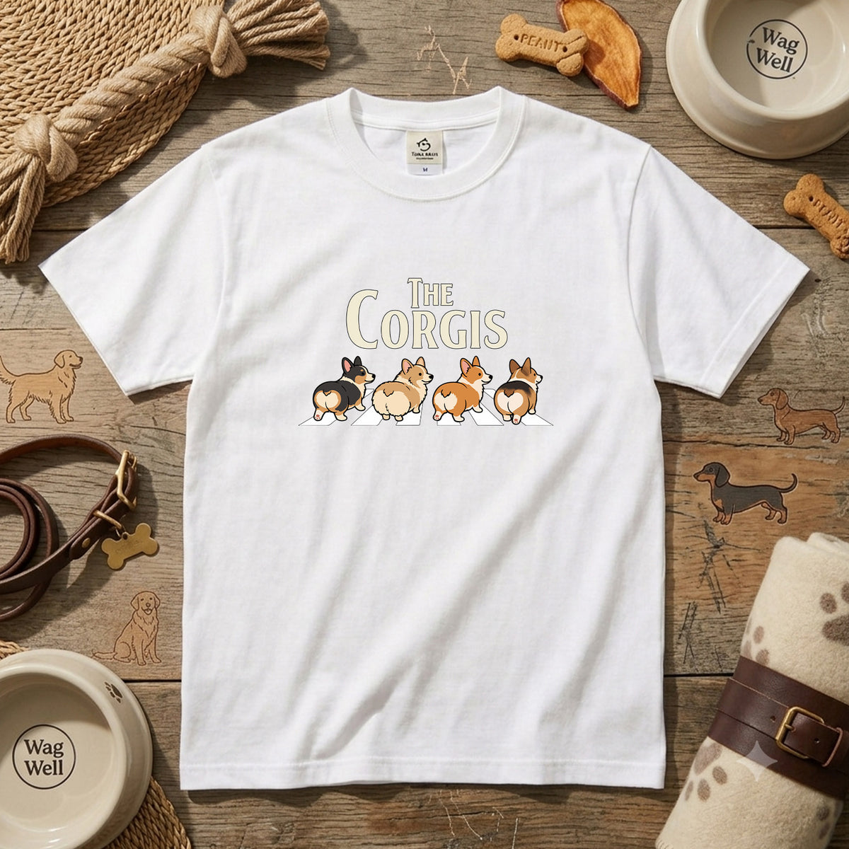 THE CORGIS | コーギー 横断歩道 ゆるかわパロディTシャツ【犬好き・愛犬家・ギフトに最適】