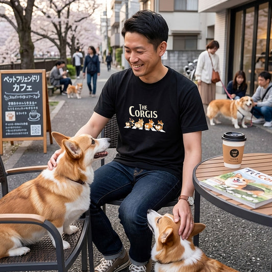 THE CORGIS | コーギー 横断歩道 ゆるかわパロディTシャツ【犬好き・愛犬家・ギフトに最適】