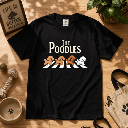 THE POODLES | プードル 横断歩道 ゆるかわパロディTシャツ【犬好き・犬服お揃い・ギフトに最適】
