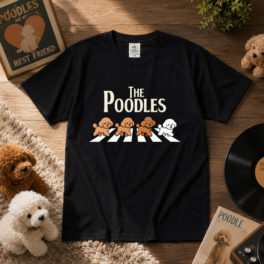 THE POODLES | プードル 横断歩道 ゆるかわパロディTシャツ【犬好き・犬服お揃い・ギフトに最適】