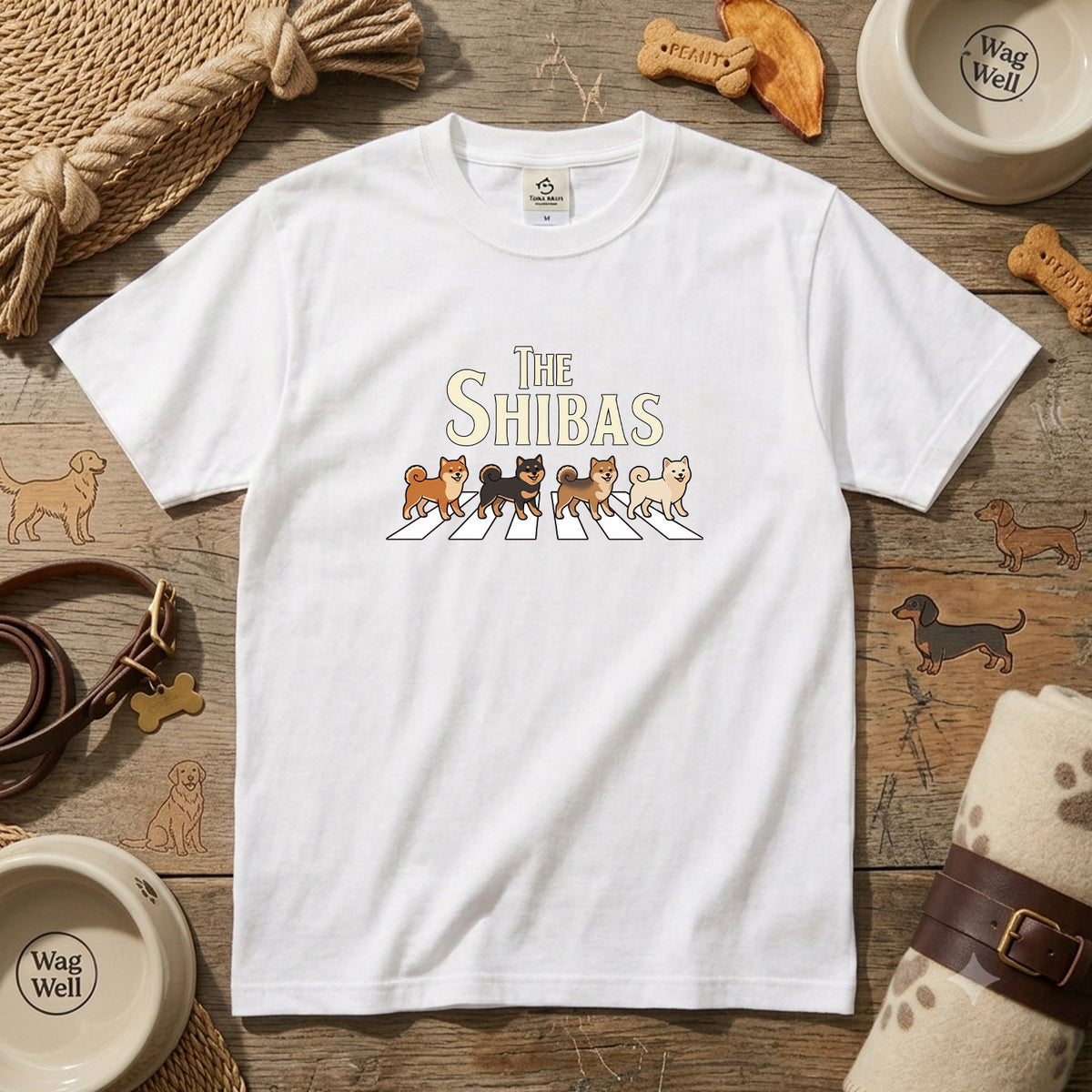 THE SHIBAS | 柴犬 横断歩道 ゆるかわパロディTシャツ【犬好き・愛犬家・ギフトに最適】